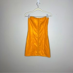 Size 2 Strapless Orange Faux Leather Mini Dress